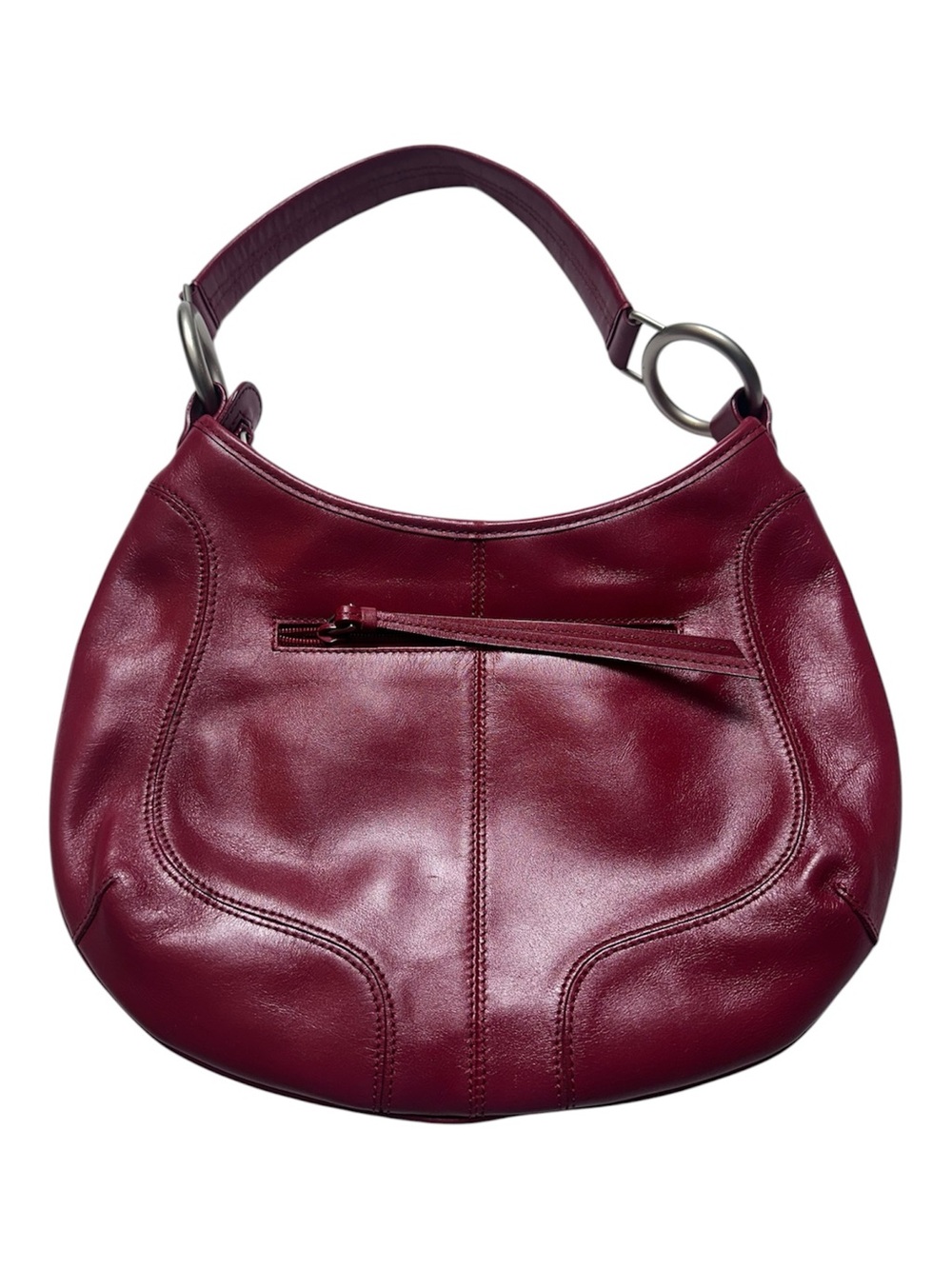 Kenneth Cole Y2K Burgundy Leather Floral Embossed Hobo Shoulder Bag Boho - Picture 2 of 10